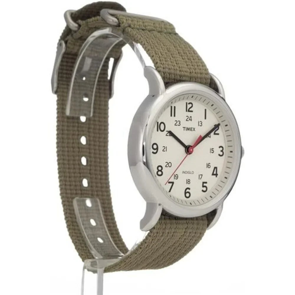 Unisex Analog Watch 38mm Nylon Strap INDIGLO Light 24 Hour Dial Water Resist